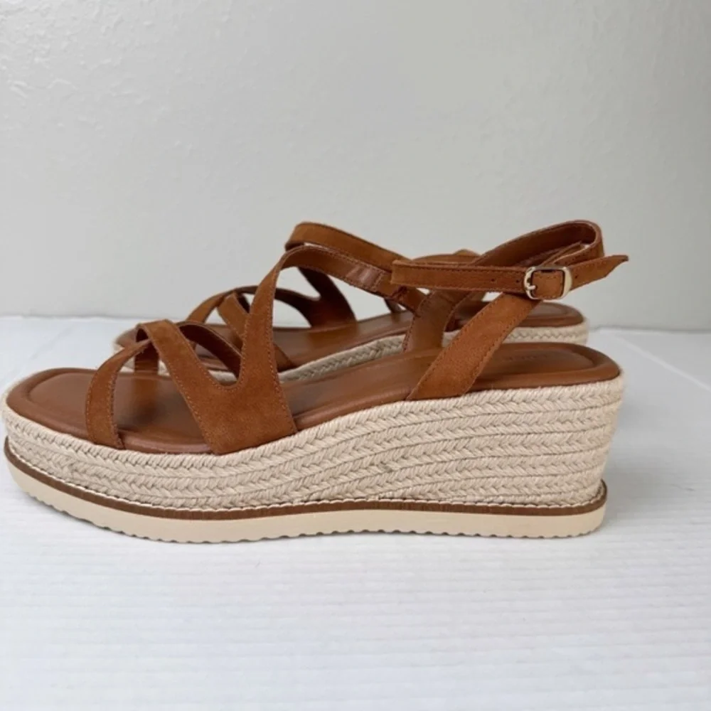 NEW Lucky Brand Carolie espadrille wedge sandal heel brown 10